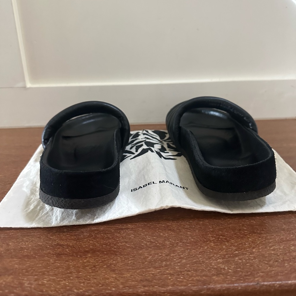 Isabel Marant Quilted Hellea Black Leather Slides - Picture 5 of 9